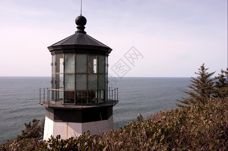 MearsCapeLighthouse坐在高的悬崖上俯视太平洋图片
