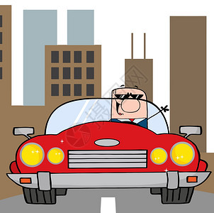 商人驾驶可兑换汽车在纽约市卡通图图片