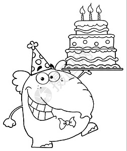 与三个蜡烛的生日蛋糕一起行走的可爱大象图片