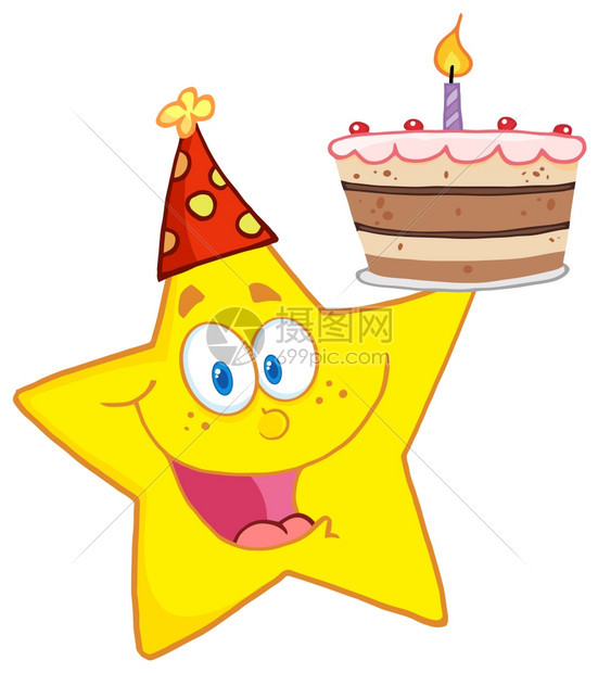 快乐的明星拥有生日蛋糕图片