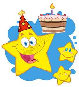 与两颗小星一起拥有生日蛋糕的快乐之星图片