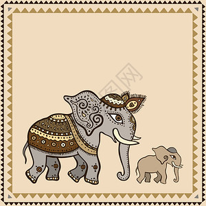 民族大象手画矢量图印地安风格图片