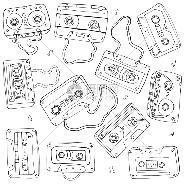 一套复式磁带矢量插图