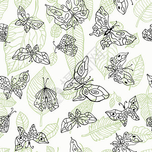蝴蝶与树叶元素背景插图图片