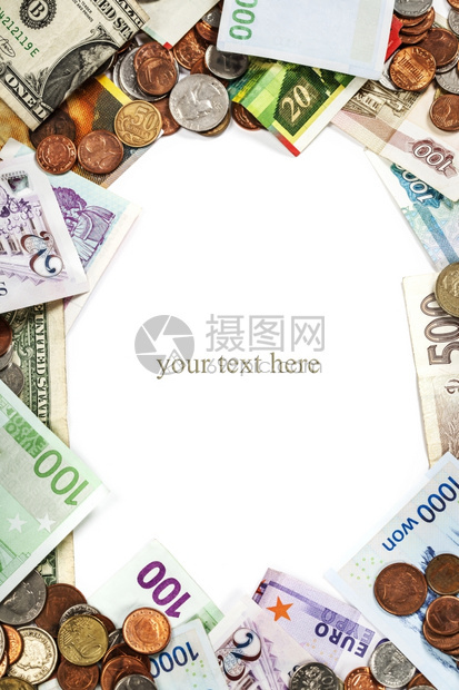 外国硬币和钞票框架图片