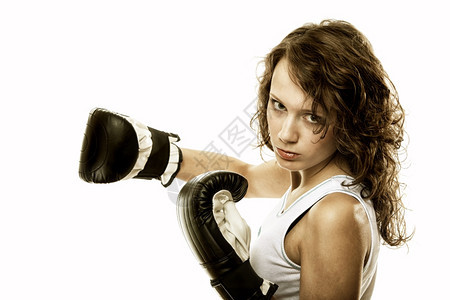 拳女击孤立于白色背景图片