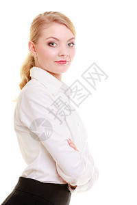 职业女商人的肖像高雅金发年轻女子被白人孤立生意工作室中图片