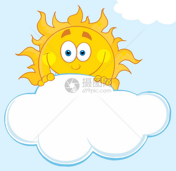 卡通可爱的太阳隐藏在云中图片