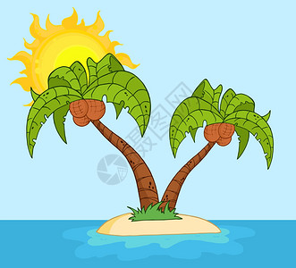 夏天旅行具有两棵棕榈树的岛屿插画