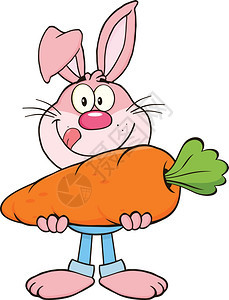 拿着大胡萝卜的饥饿粉红兔图片