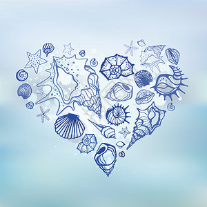 卡通心形贝壳海螺元素图片