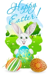 带景观兔子和装饰鸡蛋的复活卡图片