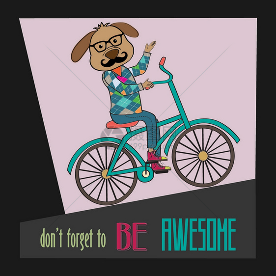 狗骑自行车矢量插图图片