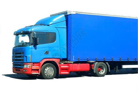 白色背景上被孤立的蓝色大卡车背景图片