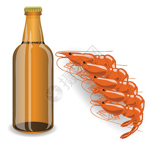 用啤酒和虾丸子的彩色插图用于设计图片