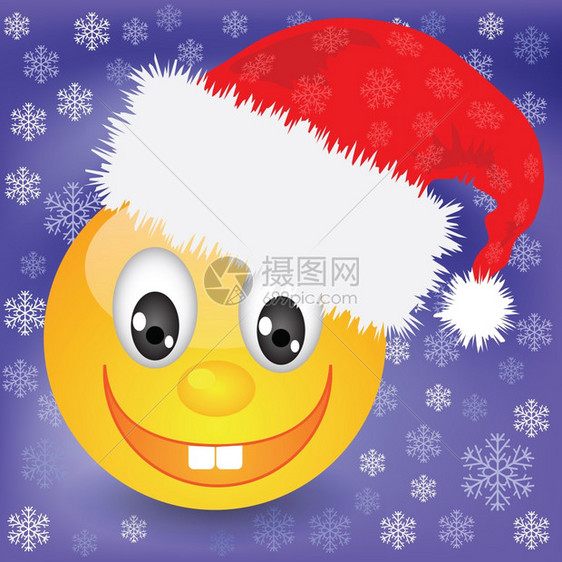 在圣诞帽子上微笑的多彩插图用来设计你的图片