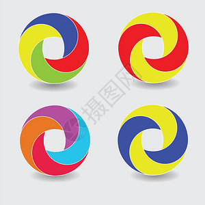 用一组圆形图标来显示设计中的多彩色插图图片