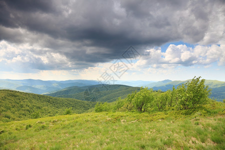 自然和环境美丽的绿山夏季区景观旅行和游图片