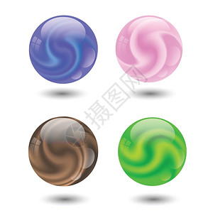 圆玻璃用一组彩色球来显示设计图案的多彩插图背景