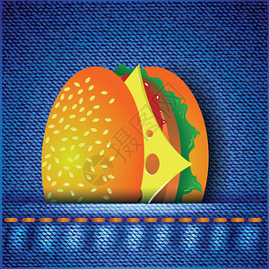 设计时用蓝背景的汉堡包做色彩多的插图图片