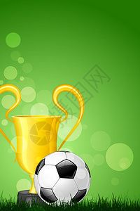 足球和绿草上的奖杯图片