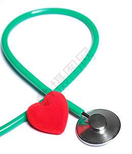 红心和白色背景的绿听诊器图片