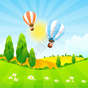 绿色小清新天空中的热气球图片