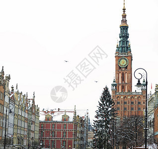 波兰格但斯克市主要政厅波兰拉图什戈洛内米斯塔以哥特和文艺复兴建筑风格造图片