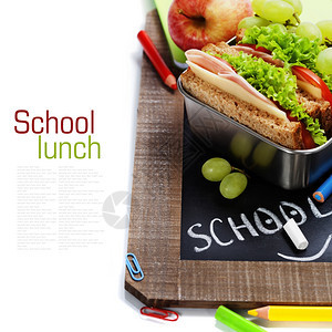 学校午餐和白面粉笔板图片