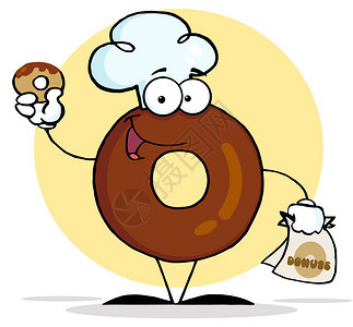 友好的甜圈卡通字符持有甜圈图片