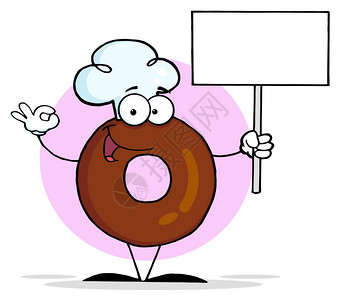 友好的甜圈卡通字符持有空白号图片