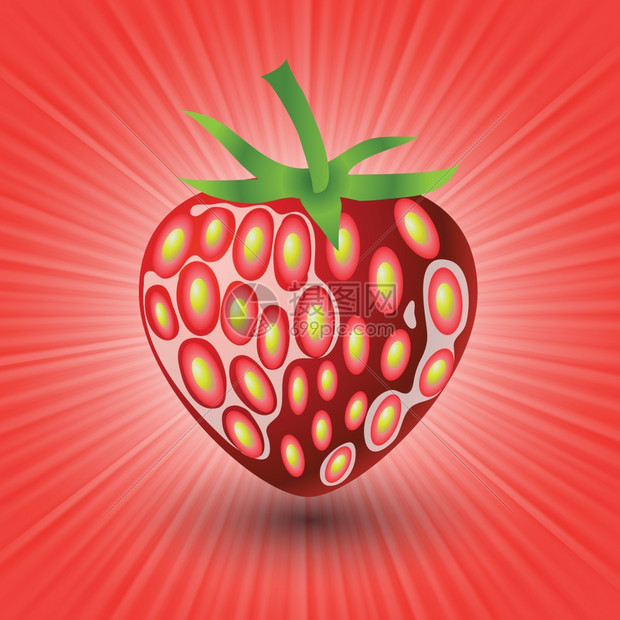 用于设计的红色波背景上草莓的彩色插图