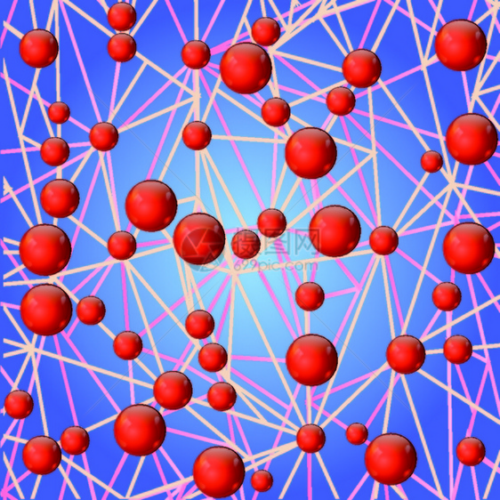 用蓝色背景的分子联结以多彩插图进行设计图片