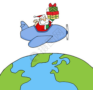 圣诞老人举起一堆垃圾环地球飞行图片