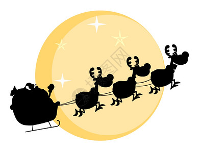 圣诞老人和驯鹿在月中飞行的黑色光图片