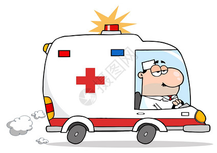 清晨窗户驾驶救护车的男医生插画