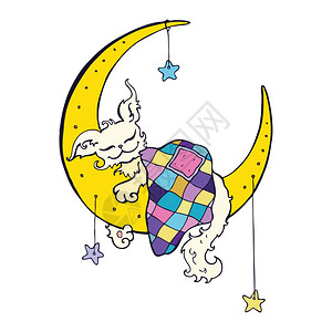 甜嘴猫睡在月亮上做梦可爱的狗插画
