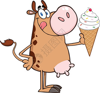 卡通可爱吃冰淇淋的奶牛图片