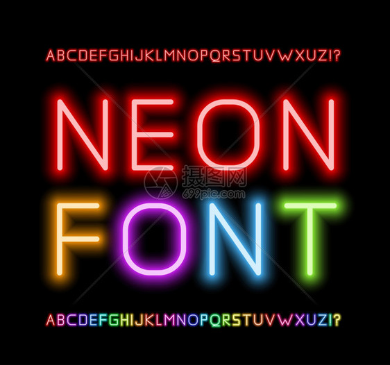 真实的Neon立方字母矢量插图图片