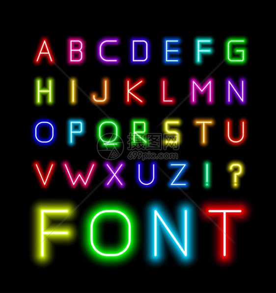 真实的Neon立方字母矢量插图图片