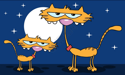 围棋动画夜里可爱的小猫爸插画