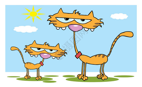 抖腿太阳日可爱的小猫爸插画