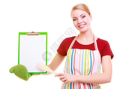 显示剪贴板的女厨师用空白手印副本间显示文推荐菜单的建议图片