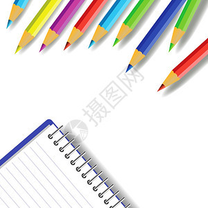 白色背景上用一套铅笔绘制的彩色插图图片