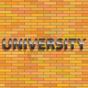 橙砖墙上大学标志的多彩插图图片