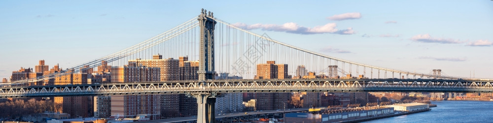 曼哈顿桥与纽约市天线的全景图片