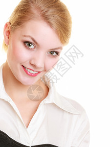 年轻女商人的肖像身穿白衣的漂亮金发女老板图片