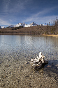 平滑湖水中的山岳反射图片