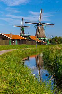 风车图荷兰ZaanseSchans市风车景乡村观图背景