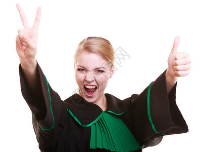 年轻女律师身着经典美油波兰黑色绿礼服图片